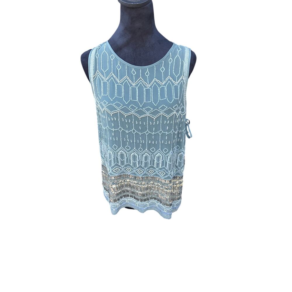 Dries Van Noten Silk Beaded Sequin Tank Gray Green Sz 40